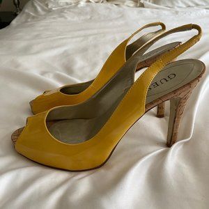 Guess Yellow Faux Patent Leather Heels Size 7.5